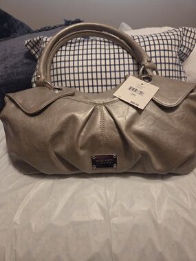 Nine West Metallic Taupe Shoulder Satchel